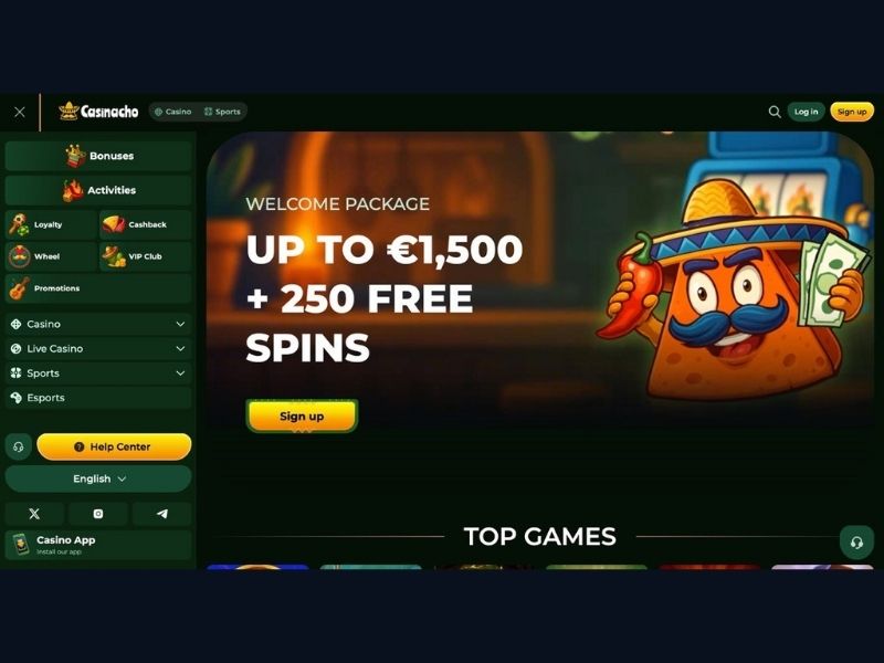 Welcome package and game catalogue at Casinacho Casino Nacho Casino for Canada