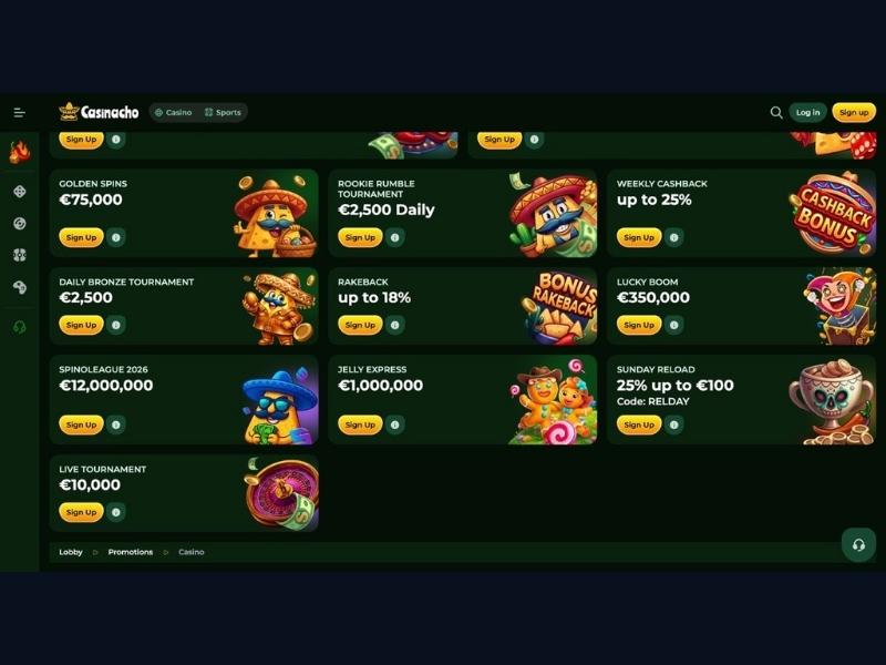 Dashboard for live players and cashback at Casinacho Casino Nacho Casino for Canada